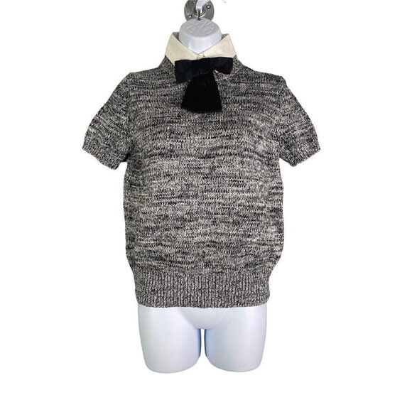 Kate Spade New York Womens Pullover Sweater Gray Marled Detachable Collar Bow S - Picture 2 of 9